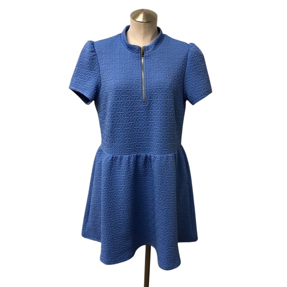 SSYS The Label Dress Womens Large Blue Geometric Quilted Half Zip Pockets Mini